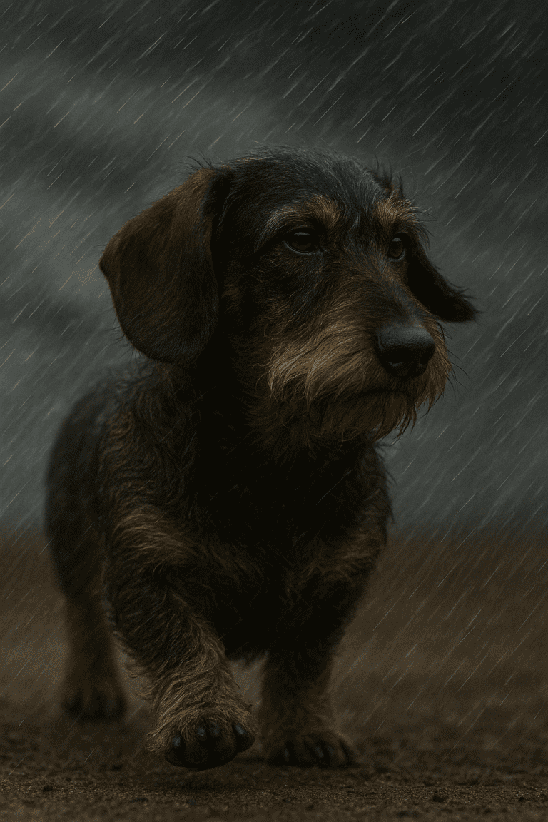 Dackel im Sturm