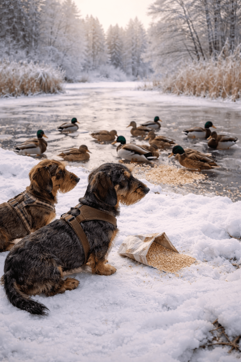 Dackel und die hunrigen Enten