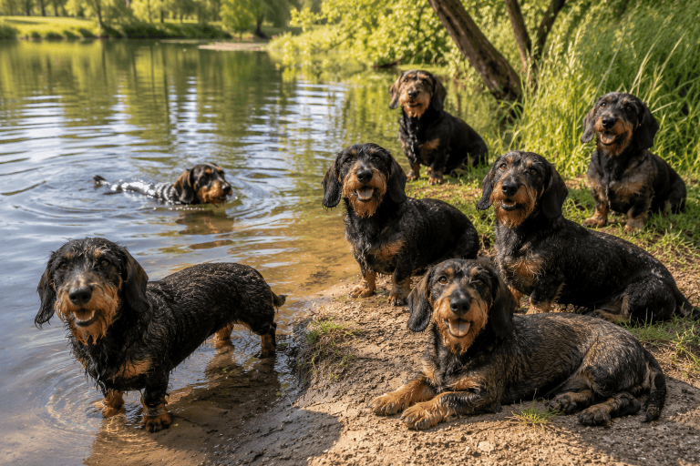 Dackelbande am Teich