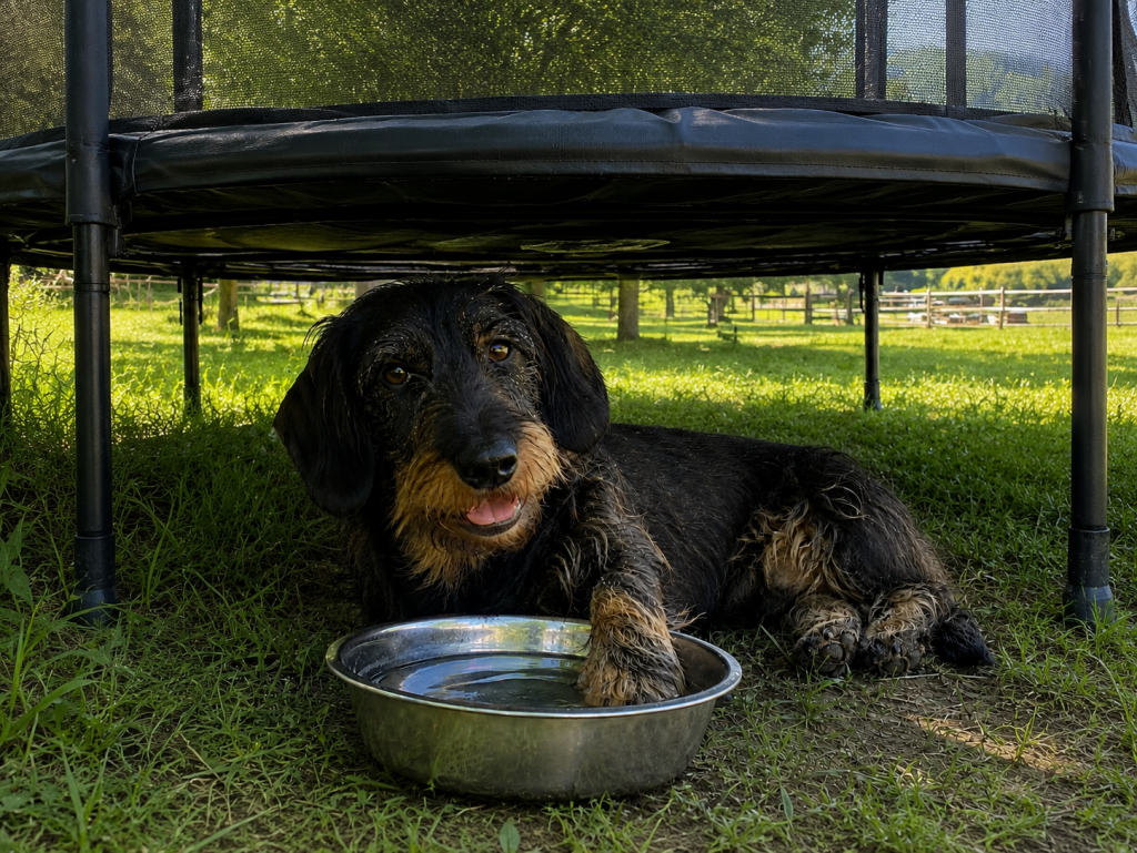 Bautz unter dem Trampolin